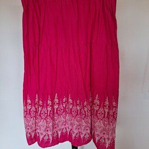 Bright pink cotton skirt with border print